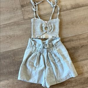High Waist Light Blue Women's Shorts and matching top